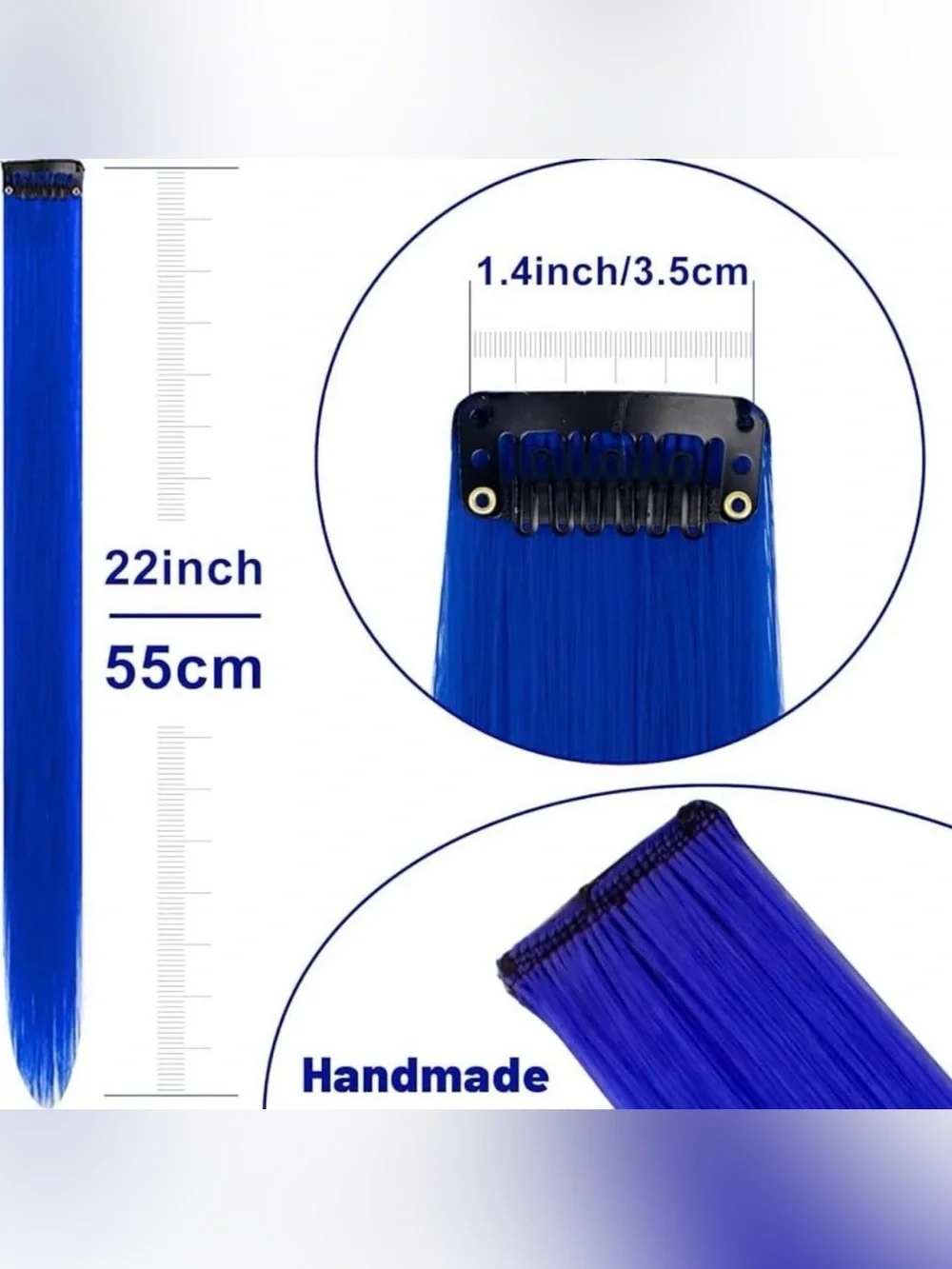💞 New 6 Pack of 22” Blue Synthetic Clip In Hair Extensions